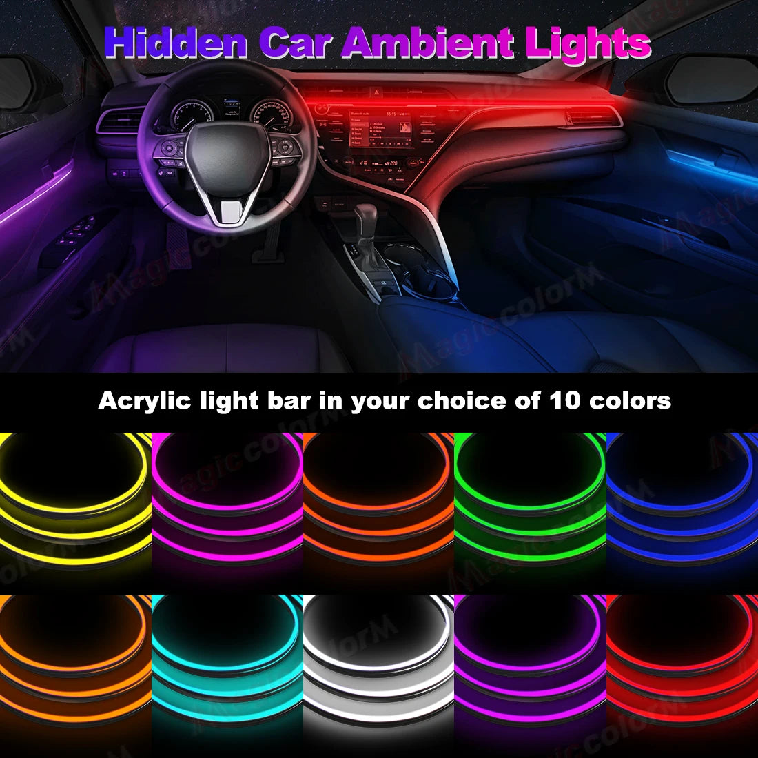 Car Interior Ambient LED Strip 110cm (43.3in), Universal DIY Flexible Cuttable Acrylic Lighting