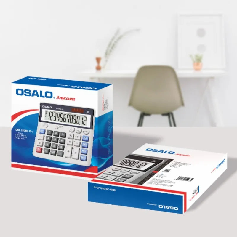 Solar-Powered 12-Digit ABS Calculator — Dual Power (Solar + AA), Office & Student Financial Calculator