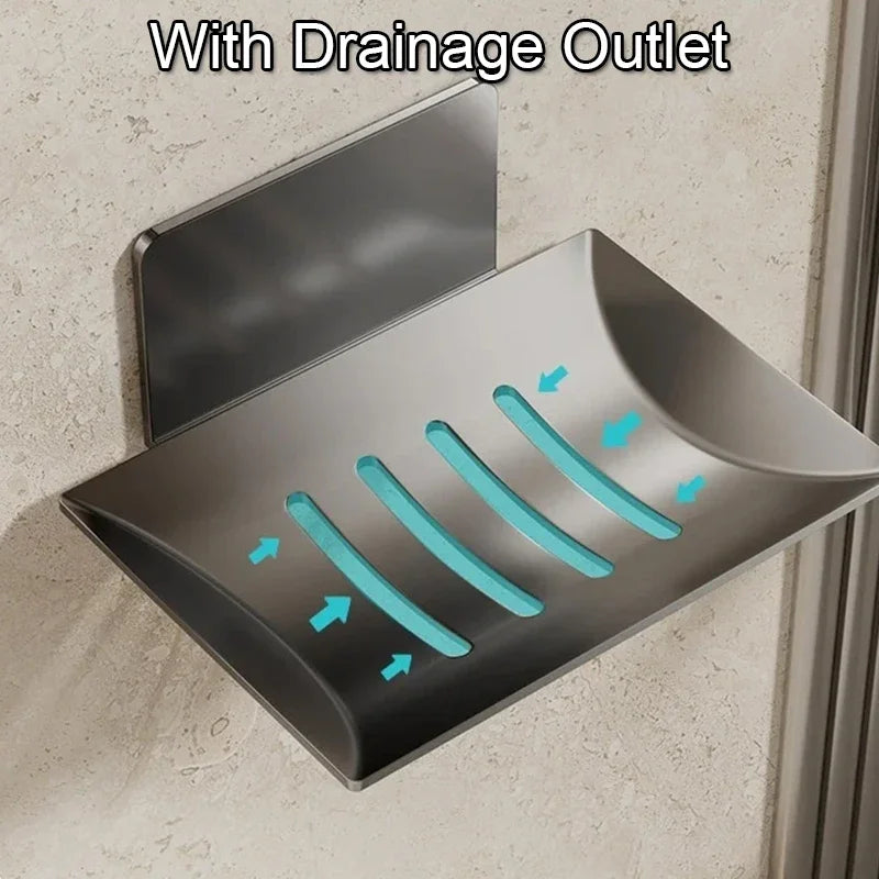 No-Drill Wall-Mounted Soap Rack Waterproof Metal Soap Holder for Bathroom Shower