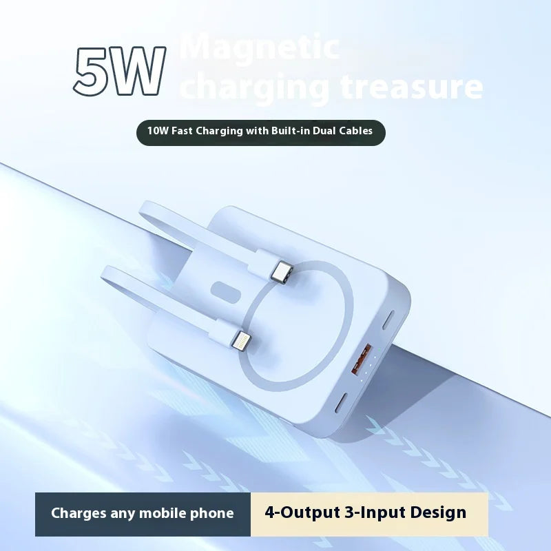 3-in-1 20,000mAh Magnetic Wireless Power Bank with Built-In Cable, USB-C PD 10W Portable Charger