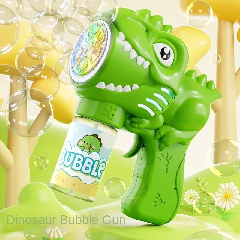 6-Hole Dinosaur Bubble Machine Electric Bubble Gun with Lights – Fully Automatic Bubble Blower for Kids, Outdoor Play
