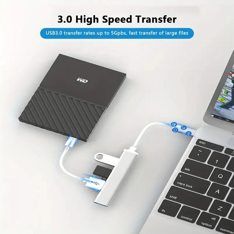 USB-C 3.0 4-Port Hub Adapter – Type-C OTG Docking Station for MacBook Pro/Air, Laptop & Smartphones