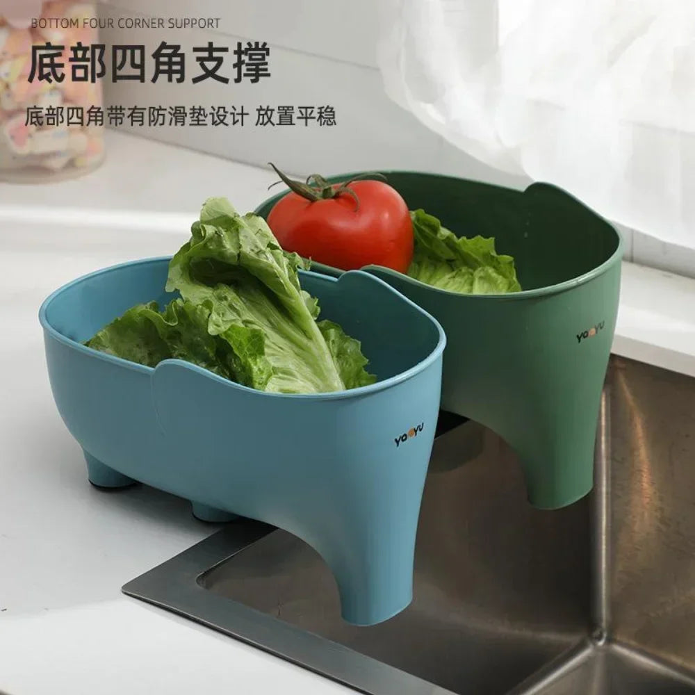 Elephant Sink Strainer & Hanging Drainer Basket – Fruit & Vegetable Washing Rack, Kitchen Sink Drain Organizer