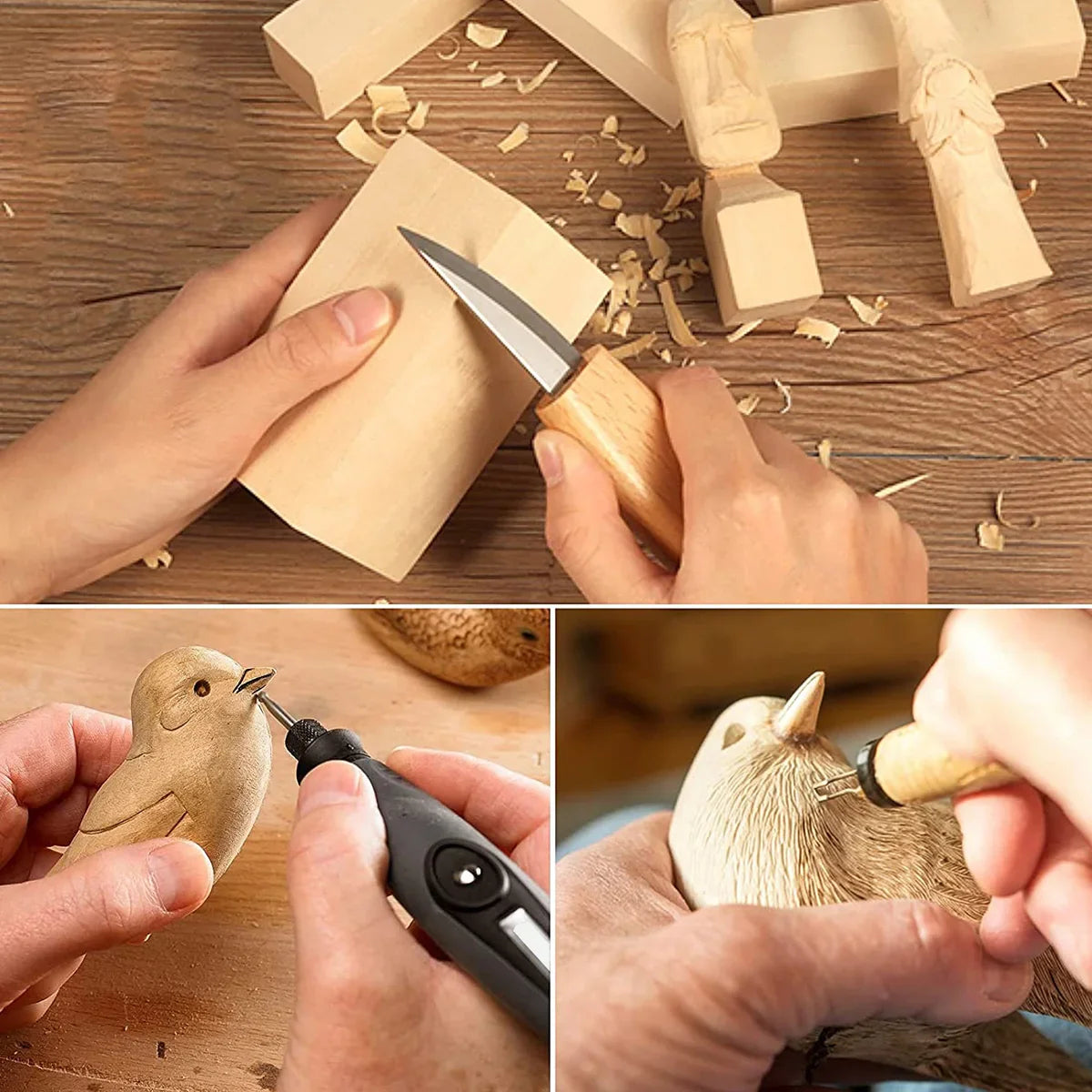 5-Piece Basswood Carving Block Set — 1 block 4×2×2 in (10×5×5 cm) + 4 blocks 4×1×1 in (10×2.5×2.5 cm) Unfinished Wood for Carving, Whittling & DIY Crafts