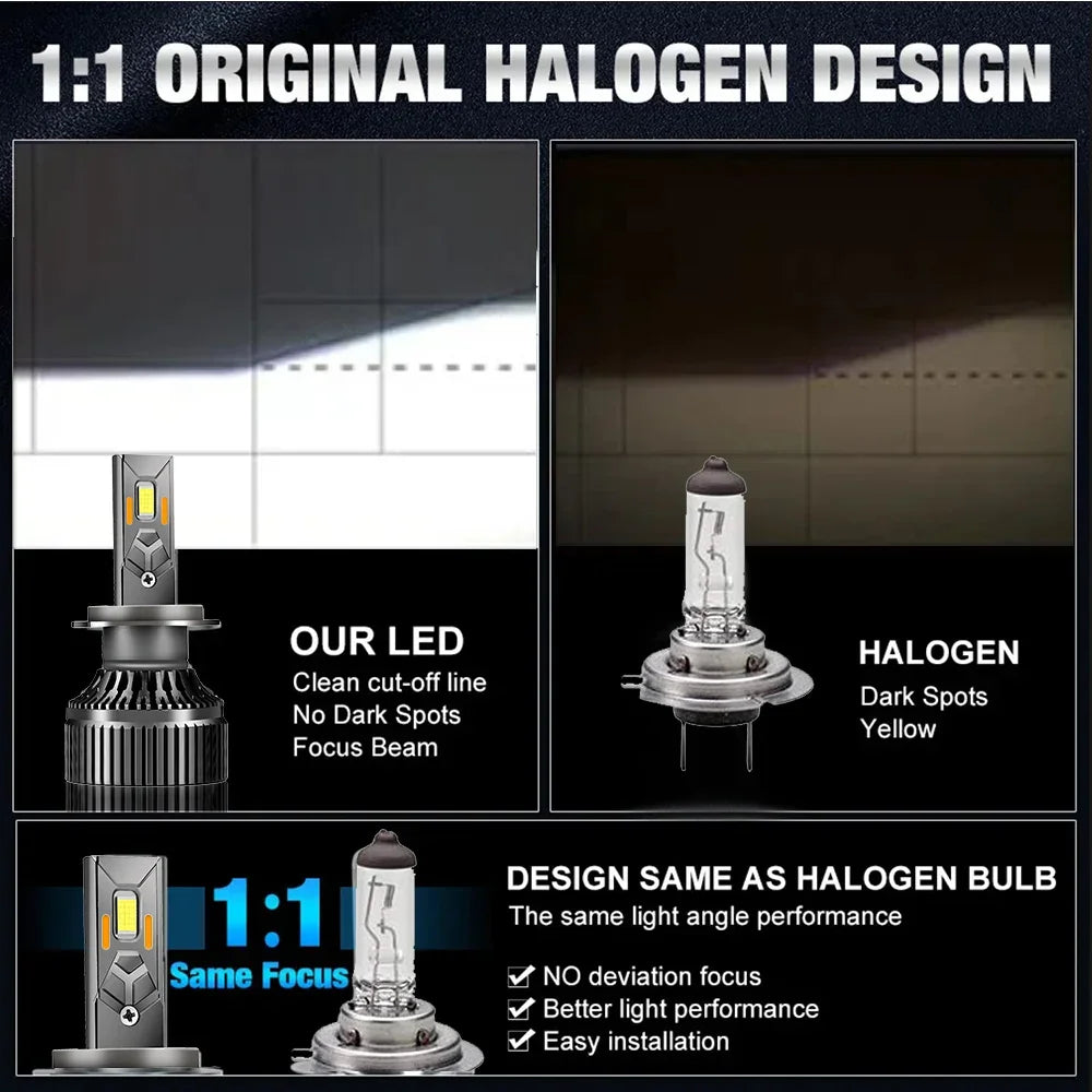 1200W 800000LM Canbus LED Headlight & Fog Lamp Bulbs 6000K 12V for Car H1 H4 H7 H8 H9 H11 9005 9006 9012 HB3 HB4 (Pair)