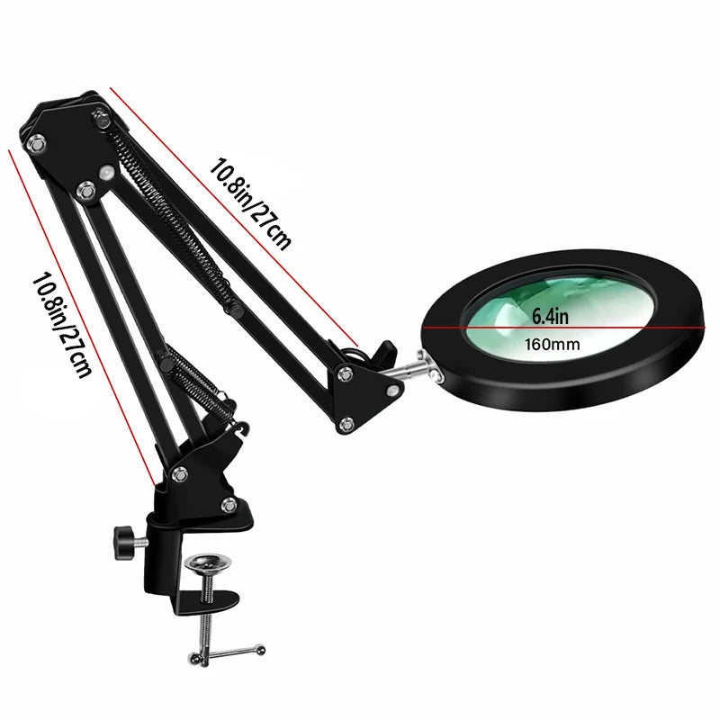 10X Magnifying LED Desk Lamp — 64 LED USB-Powered Magnifier with 3-Color Lighting, Adjustable Clamp for Soldering, Repair, Crafts & Skincare
