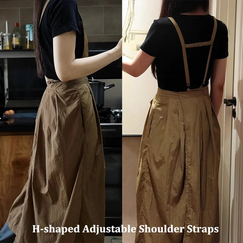 Long Waterproof Apron with Pockets – Oilproof Pleated Ruffled Apron for Kitchen, Salon & Gardening, 73.6 x 41.7 in (187 x 106 cm)