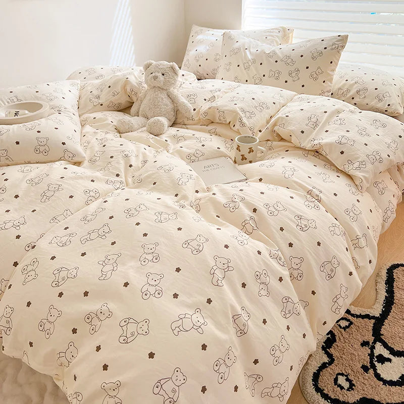 Floral Kawaii Bed Linen Set - Bed Sheet & Duvet Cover Twin / Full / Queen / King (3-4 Pc)