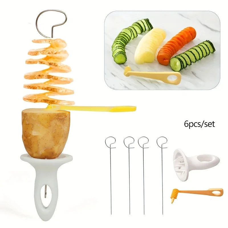 6-Piece Stainless Steel Vegetable Spiralizer Set - Multi-Functional Spiral Cutter for Potatoes & Carrots