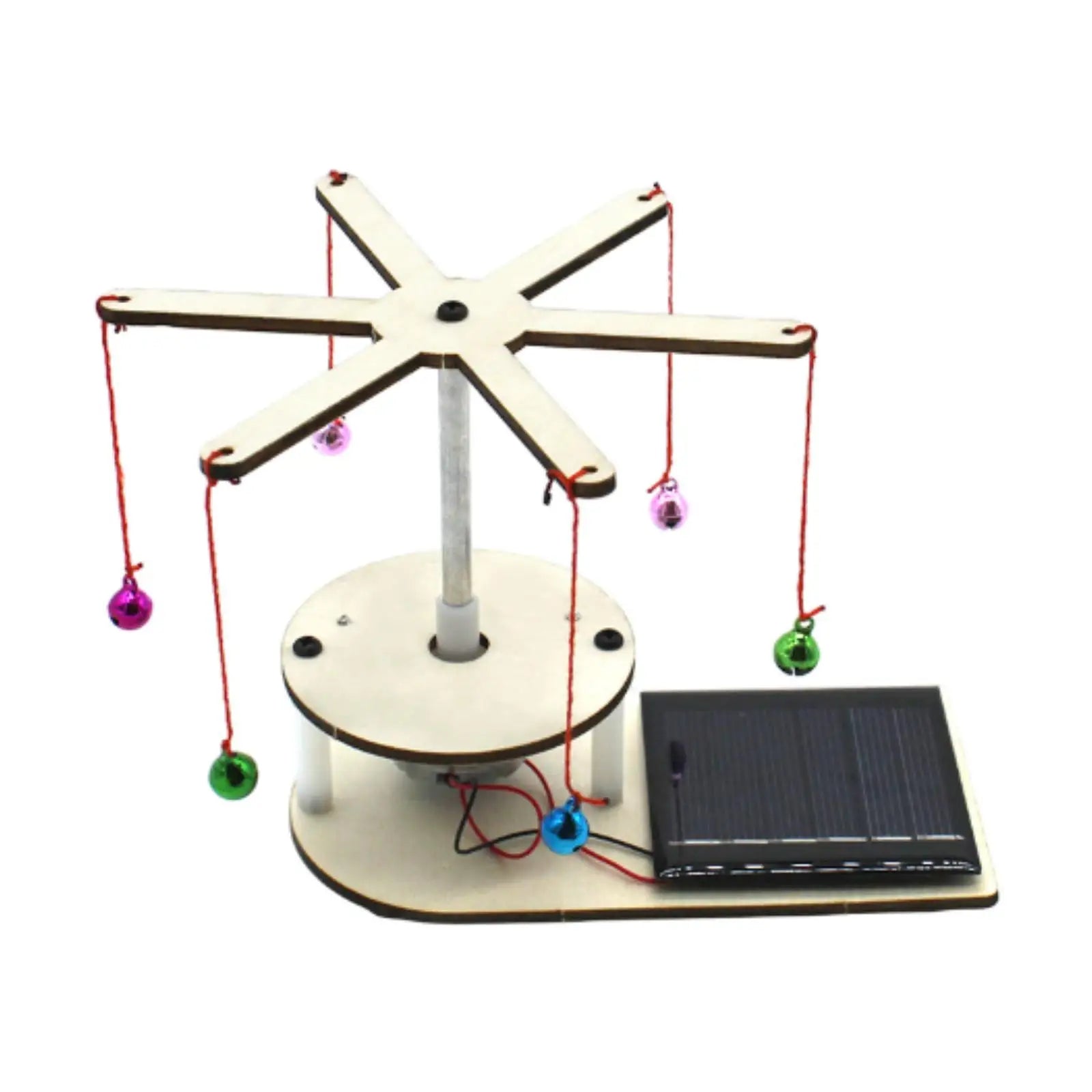 Solar-Powered DIY STEM Wooden Rotating Bell Science Experiment Kit for Kids Ages 3-6