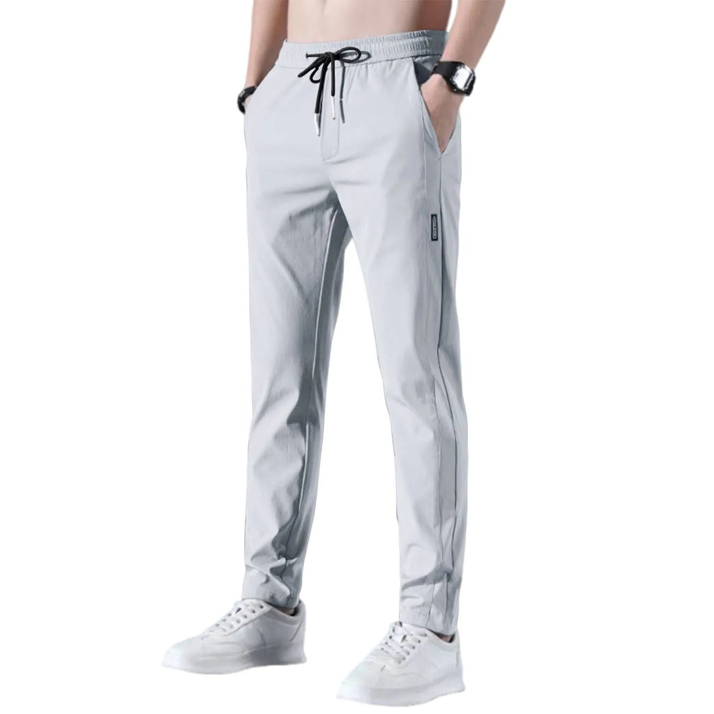 Men's Fast-Dry Stretch Ice Silk Pants - Mid-Waist Breathable Straight-Leg Casual Sports Trousers