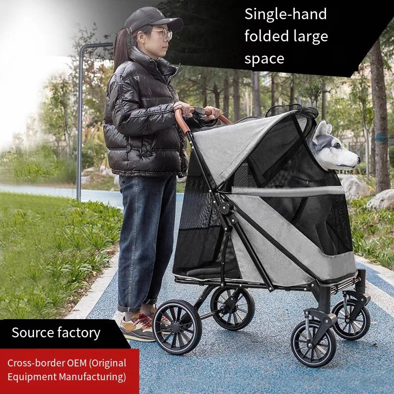 Foldable Pet Stroller for Medium to Large Dogs — 55 kg (121 lb) Load Capacity, Spacious Cabin for Senior Pets
