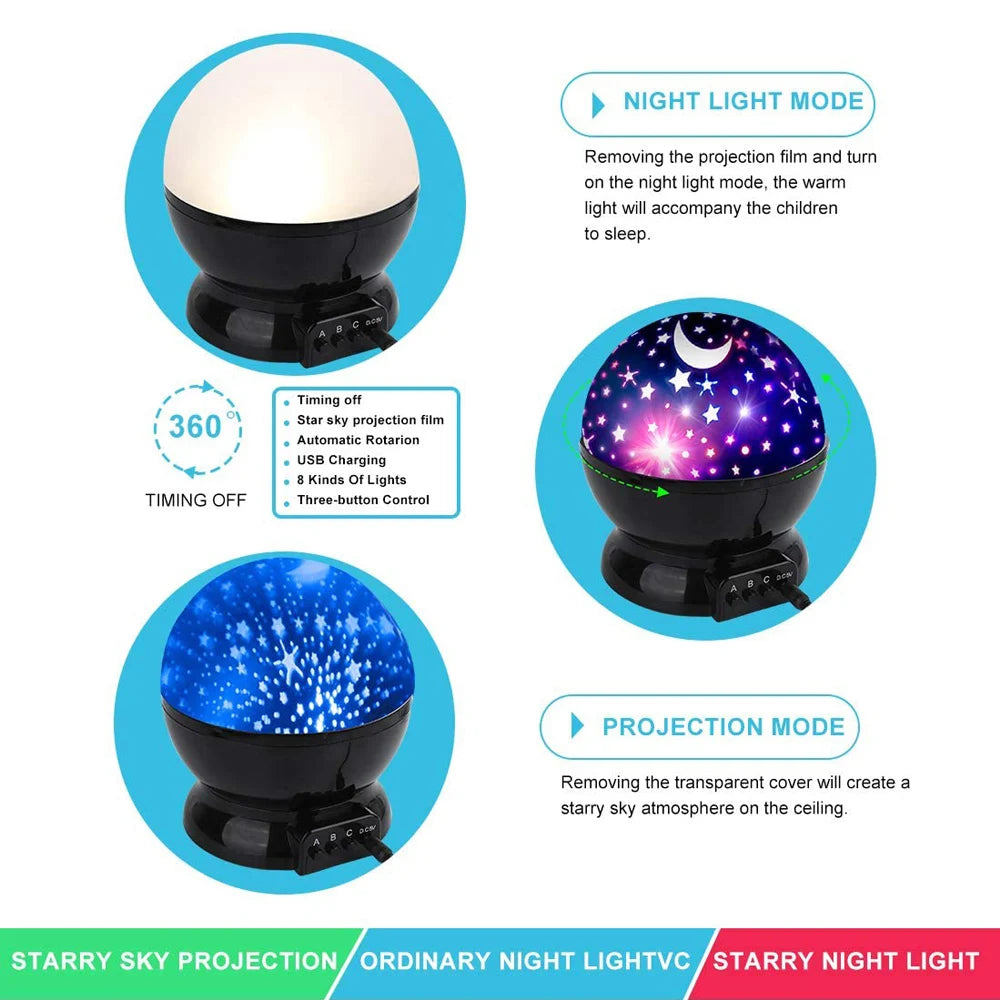 Rotating Star Projector Night Light – LED Galaxy & Moon Lamp for Kids Bedroom, Soothing Sleep Light & Gift for Girls and Boys