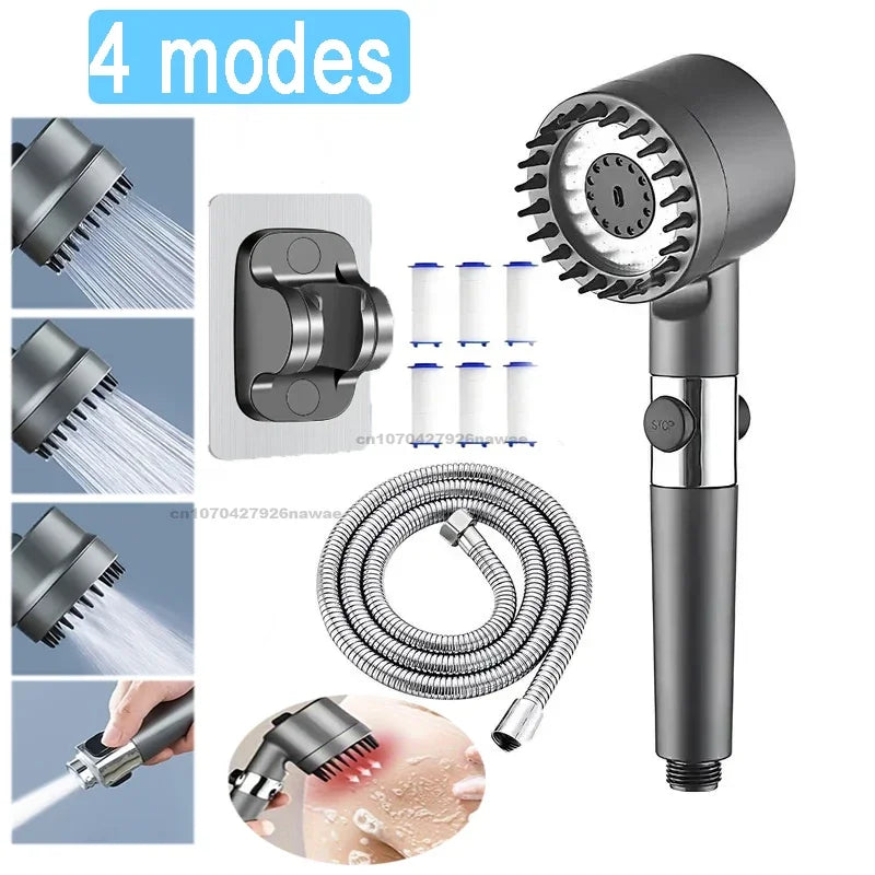 High Pressure Handheld Shower Head with Filter, One-Key Stop and Massage - Bathroom Shower Accessory