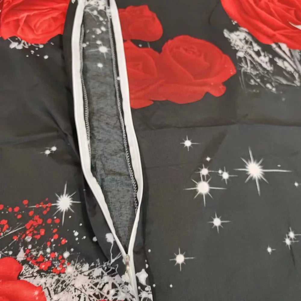2/3-Piece Red Rose Print Microfiber Duvet Cover Set – Soft Bedding (Duvet Cover + 1/2 Pillowcases, No Insert)