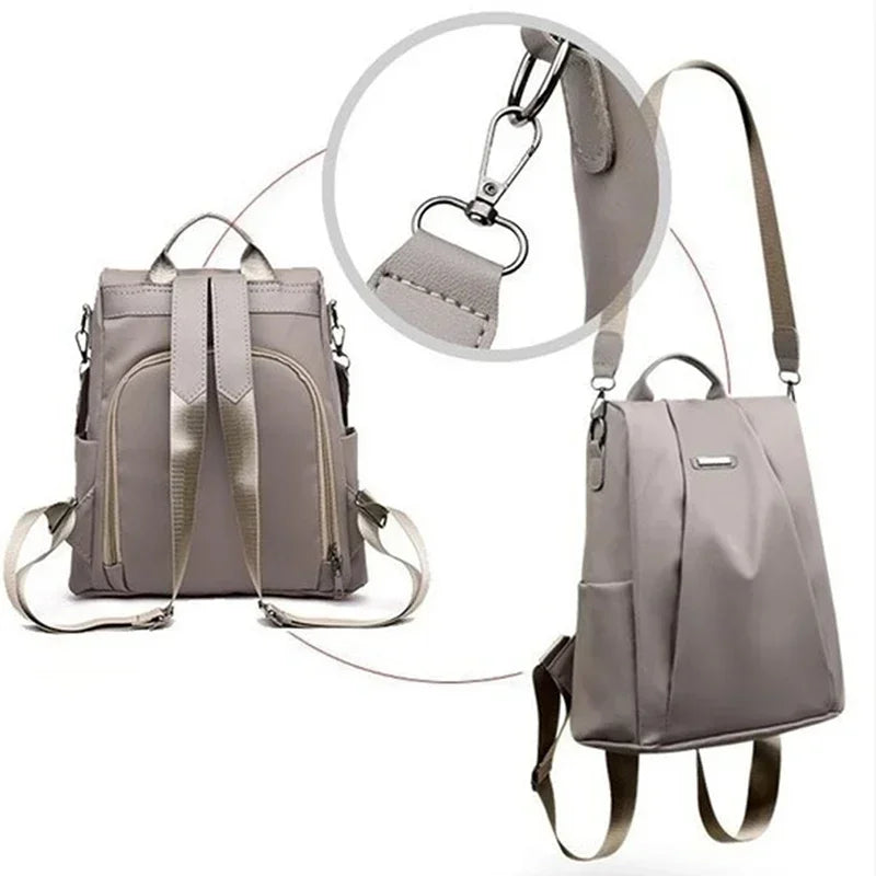 Lightweight Waterproof Nylon Women's Backpack - Large Capacity, Detachable Shoulder Strap, Solid Color Multi-Functional Bag