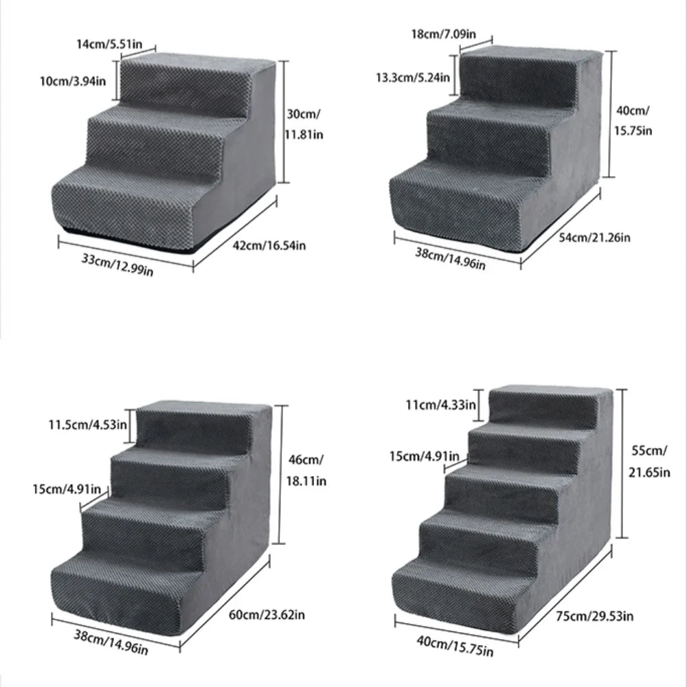 4-5-Step Memory Foam Dog & Cat Stairs with Removable Washable Cover – Pet Ramp Ladder