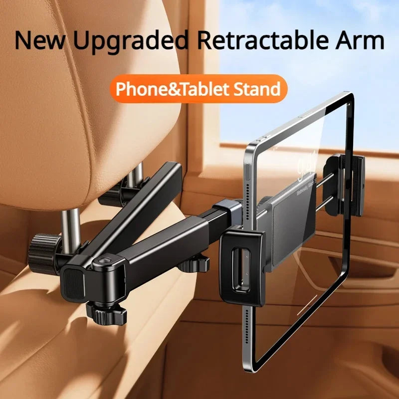 Telescopic Car Headrest Phone & Tablet Holder - Rotating Rear Seat Mount, Fits 5–13 inch (12.7–33 cm) Devices