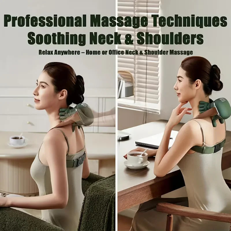 Wireless Electric Neck & Shoulder Massager with Finger-Style Nodes, Battery-Powered