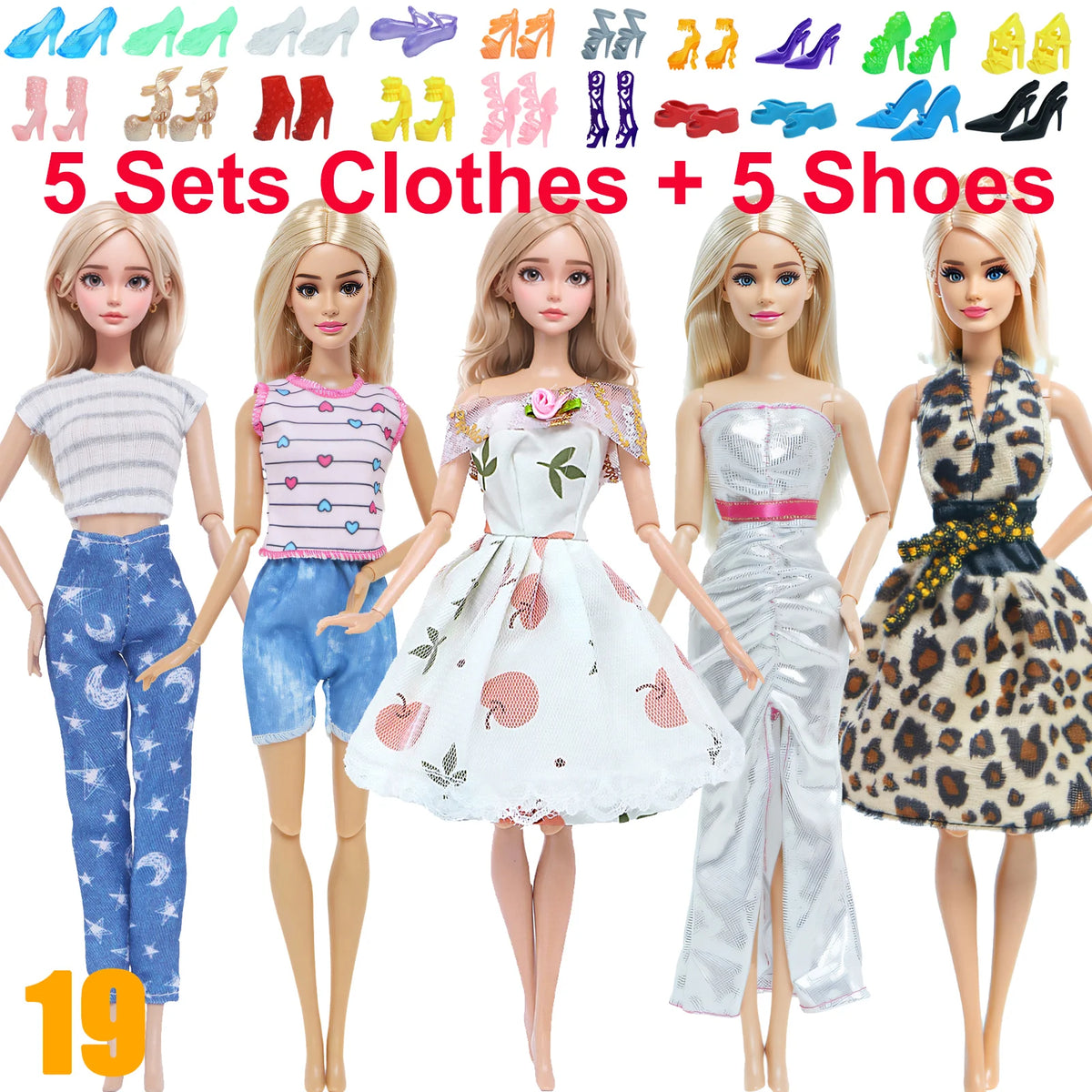 10-Piece 1/6 Scale Doll Clothes Set for 11.5–12 in (30 cm) Dolls — Dresses, Shirts, Pants & Shoes