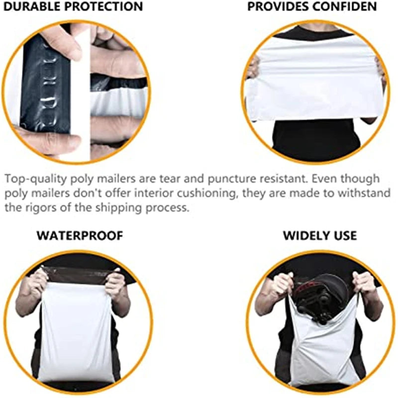 50-Pack White Self-Adhesive Poly Mailers 10 x 13 in (25 x 35 cm) Tear-Resistant Shipping Bags
