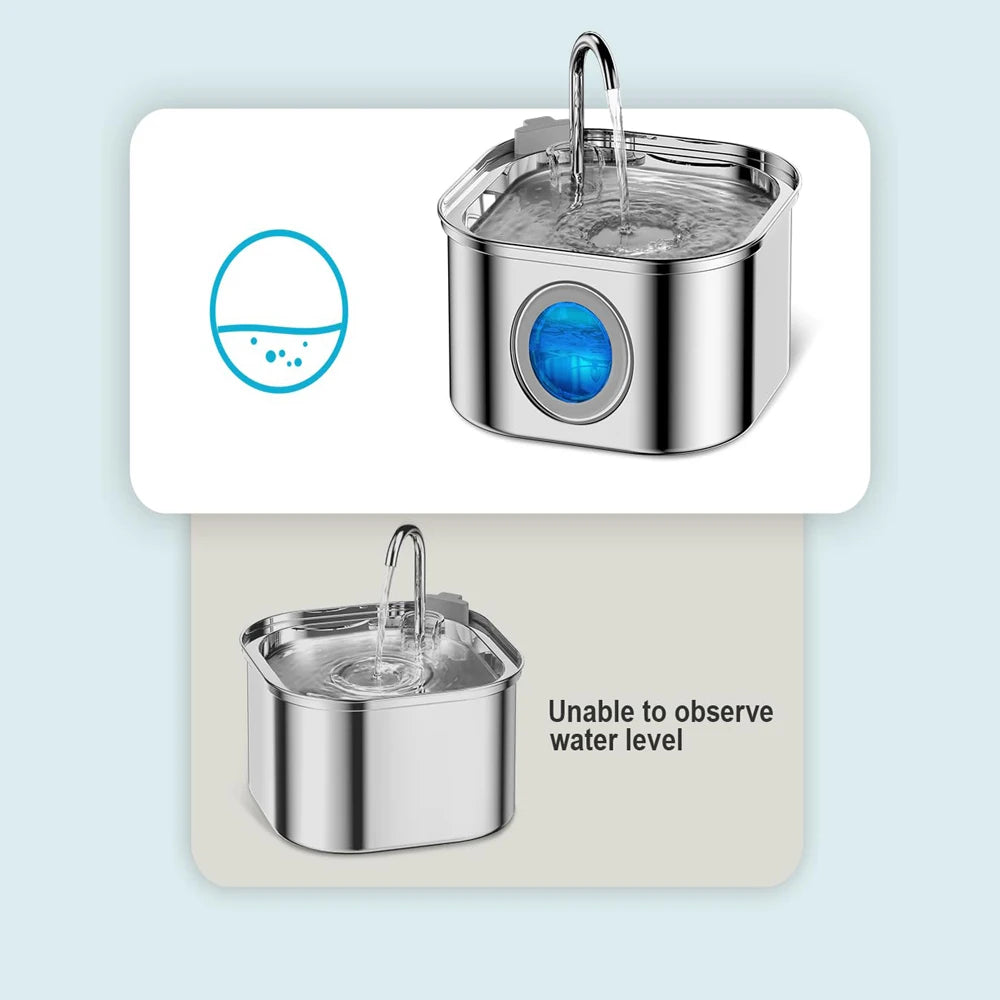3.2L Stainless Steel Automatic Pet Water Fountain with Visual Window – Cat & Dog Water Dispenser