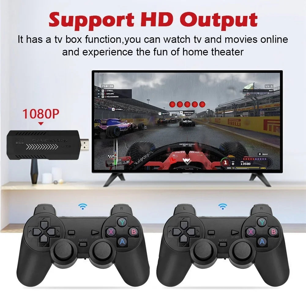 Retro HD 64GB Game Console Stick with Dual Wireless Controllers — 20,000+ Classic Games, Plug & Play