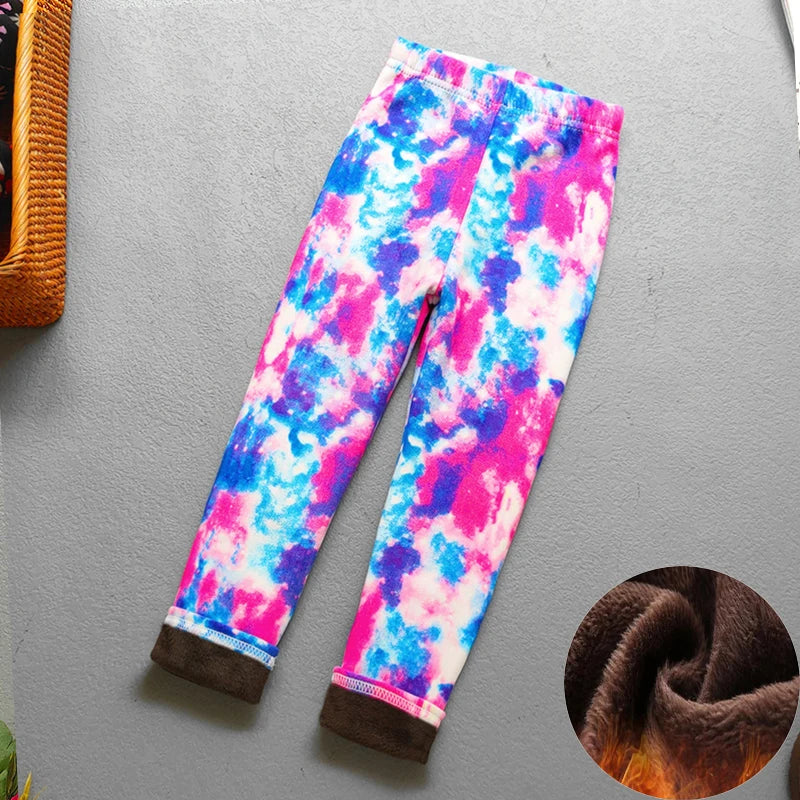 Kids Warm Fleece-Lined Cartoon Leggings Thick Plus Velvet Winter Pants Ages 4-6