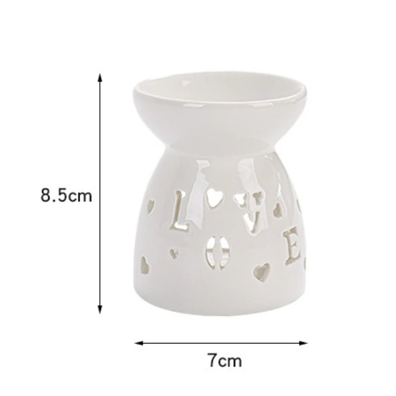 White Ceramic Incense & Oil Burner Hollow Aromatherapy Warmer for Home Decor