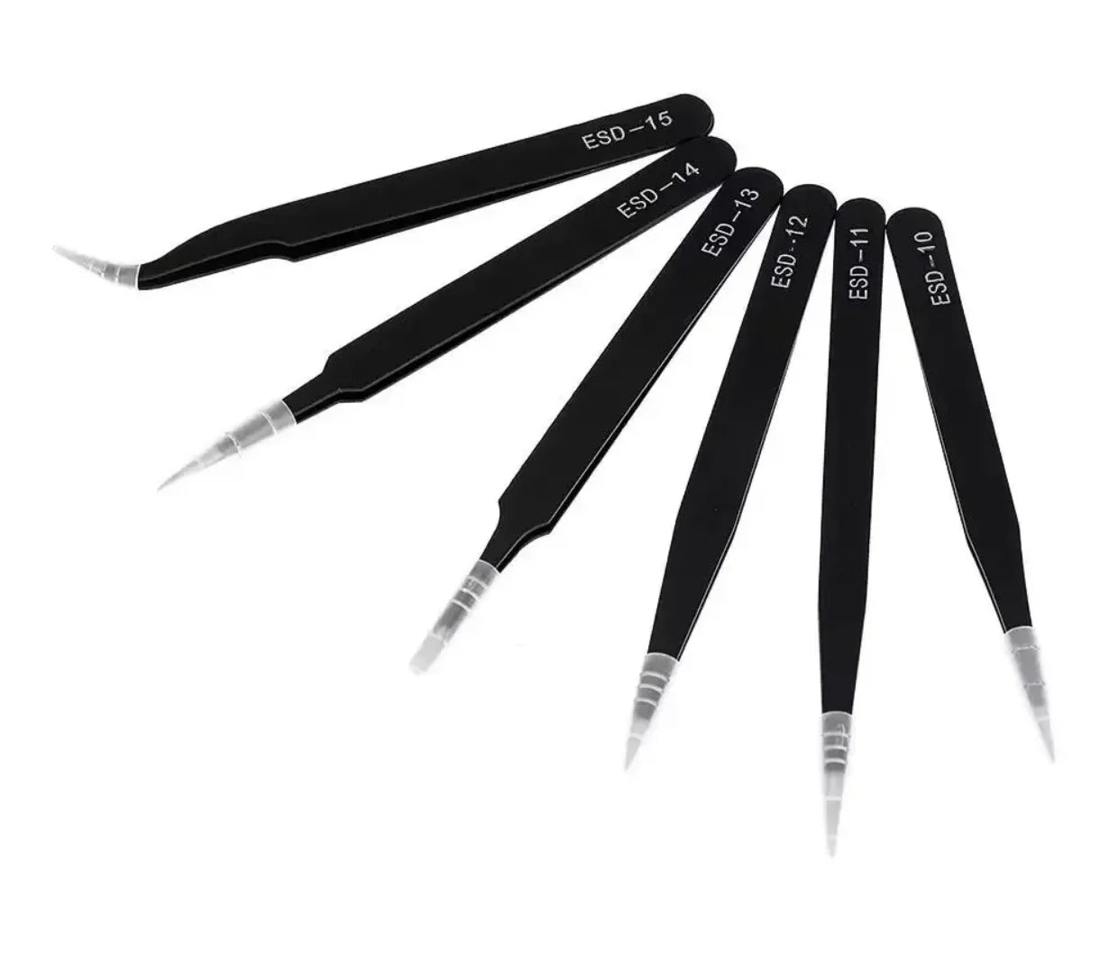 Antistatic Stainless Steel Precision Tweezers Set - 6-Piece Curved & Straight Tools for Electronics, Model Making & Repairs