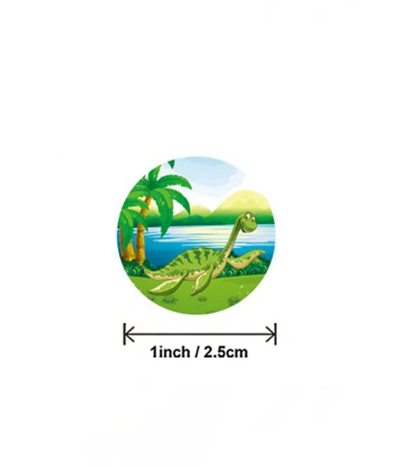 Dinosaur Cartoon Reward Stickers for Kids — 100 / 300 / 500-Pack Round 25mm (1 in) Classroom & Teacher Stickers