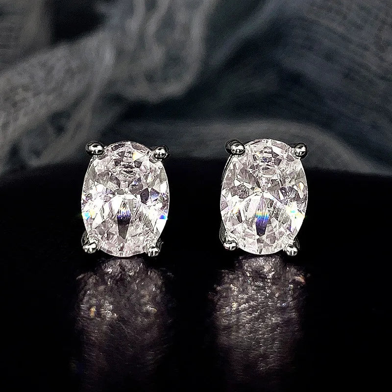 Oval Cubic Zirconia Four-Claw Stainless Steel Stud Earrings for Women - No-Fade Jewelry Gift
