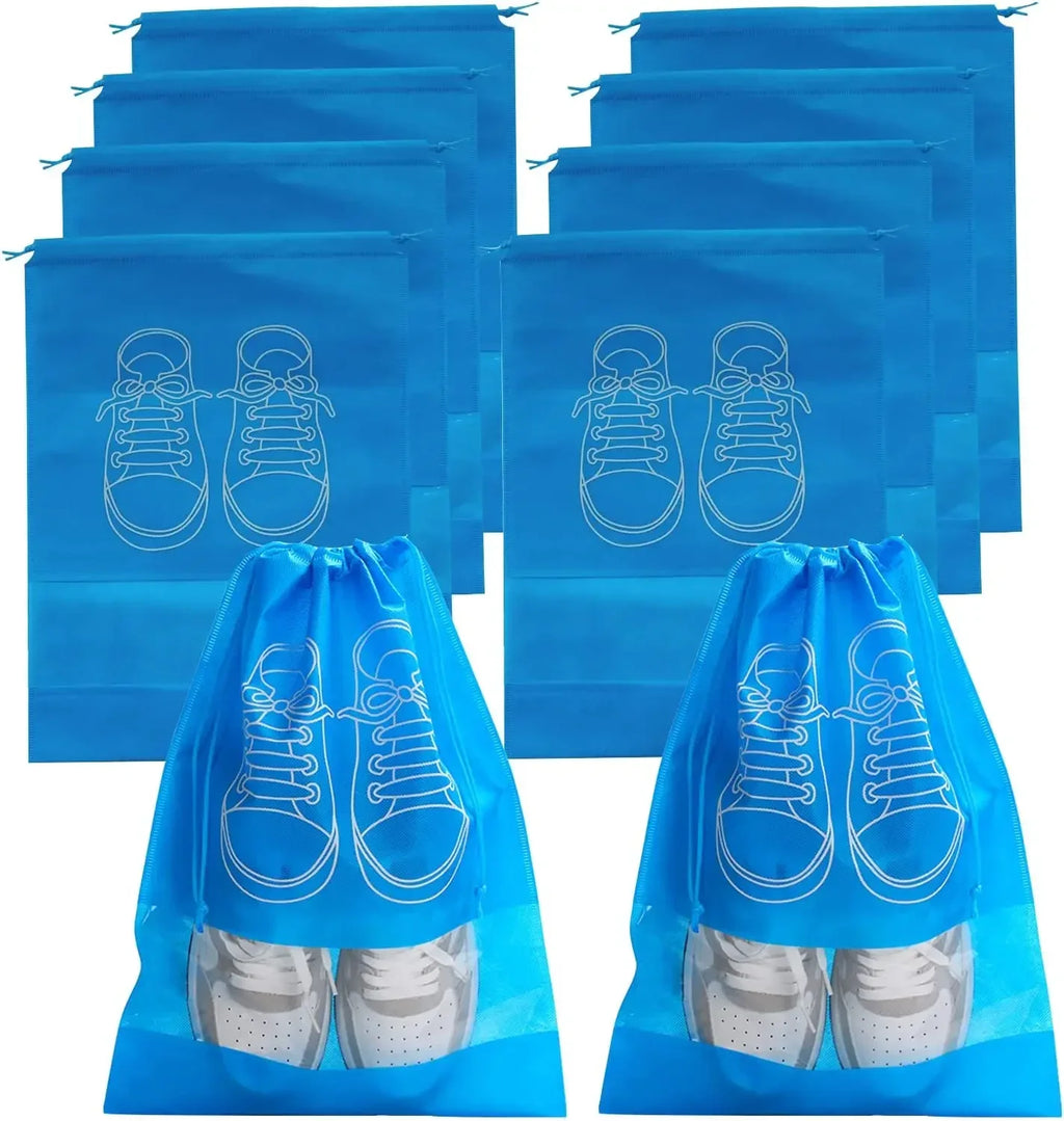 5/10-Pack Non-Woven Drawstring Shoe Bags — Dust-Proof Travel Shoe Storage Organizer (36×27 cm / 14.2×10.6 in; 44×32 cm / 17.3×12.6 in)
