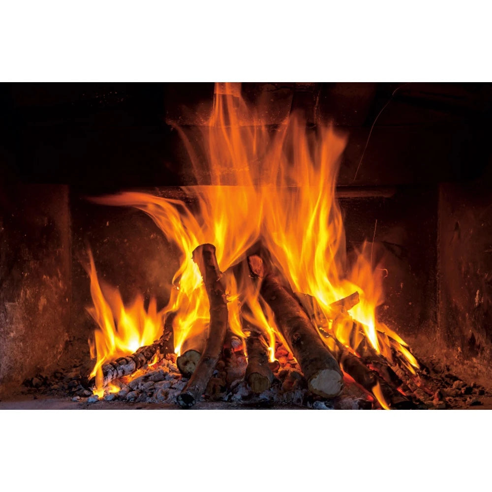 Christmas Fireplace Photography Backdrop - Burning Firewood Flame Brick Wall Photo Studio Background