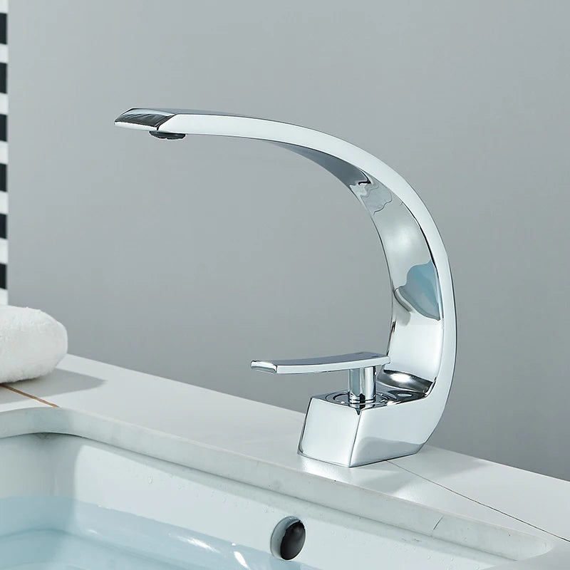 Brass Deck-Mount Basin Faucet Single Hole - Single-Handle Hot & Cold Mixer Tap, Chrome Finish