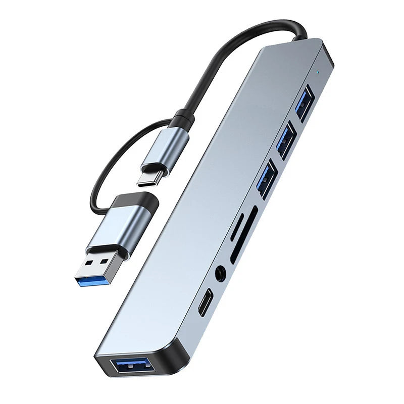 8-in-1 USB Hub Docking Station with USB-C & USB-A, SD/TF Card Reader and 3.5mm Audio Jack for Laptop Tablet Phone