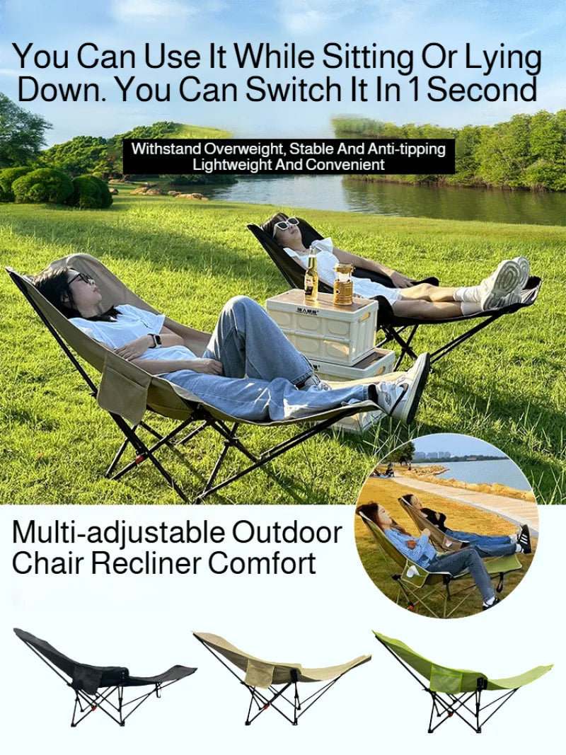 Foldable Recliner Chair with Curved Headrest, Padded Portable Camping & Relaxation Lounger