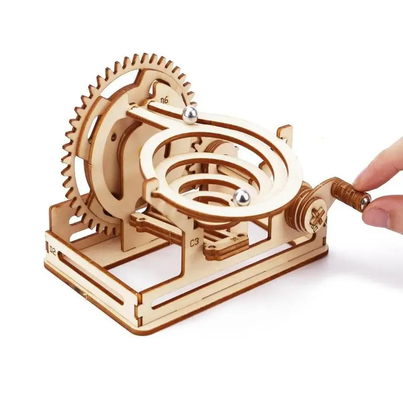 DIY 3D Wooden Mechanical Puzzle Kit – Spiral Run Marble Maze Model for Teens & Adults
