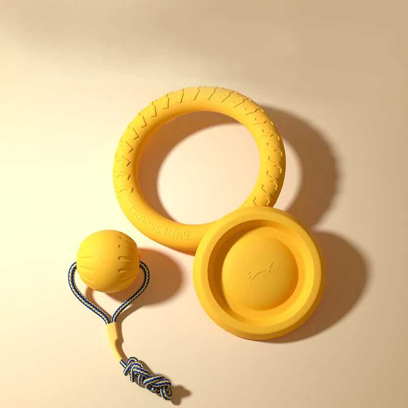 EVA Dog Toys 4-Pack - Durable Flying Disc, Ball and Tug Rope Set for Puppies and Adult Dogs | Chew-Proof Teeth Cleaning