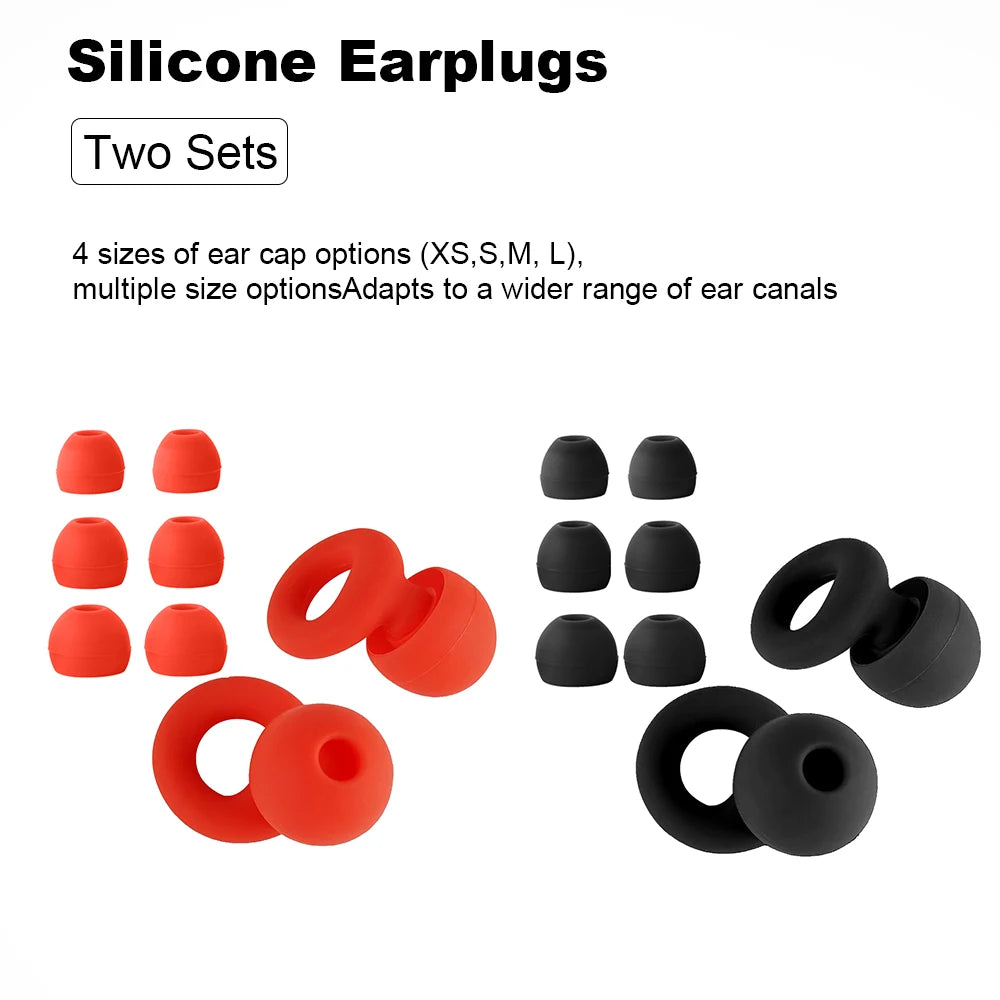 Silicone Earplugs 4 Pairs - Reusable Hypoallergenic Ear Plugs for Swimming & Sleep Noise Reduction (XS S M L)