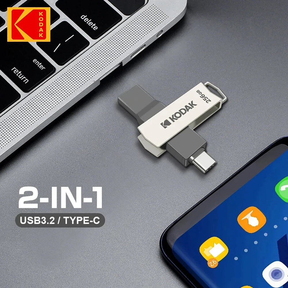 Dual USB-C & USB 3.2 OTG Metal Flash Drive — High-Speed Pendrive 32GB/64GB/128GB/256GB for Smartphone & Laptop