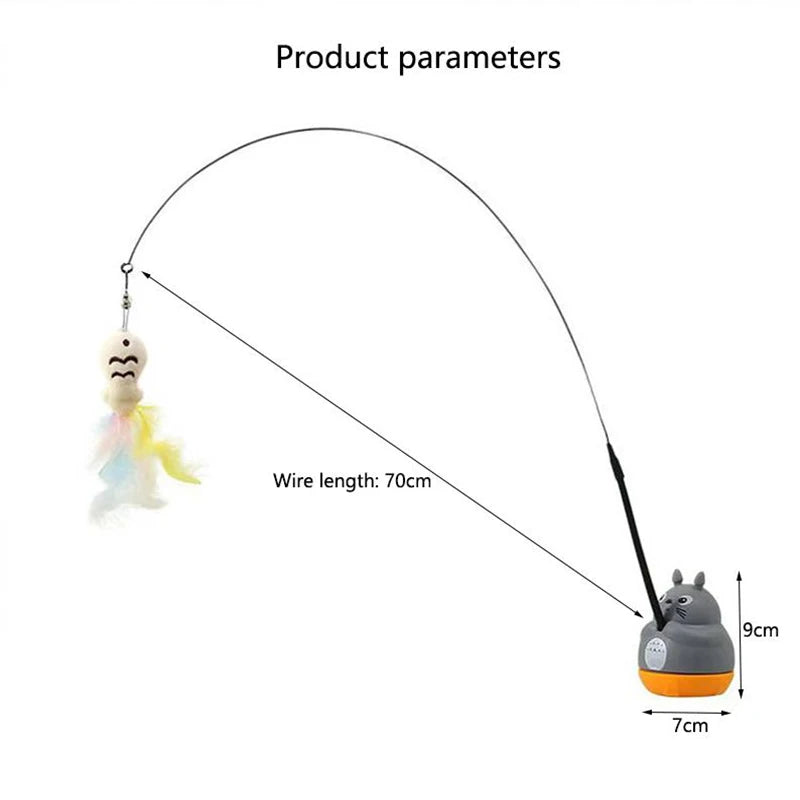 Interactive Feather Wand Cat Toy – Long Steel-Wire Pole Rotating Fishing Teaser for Kittens & Cats