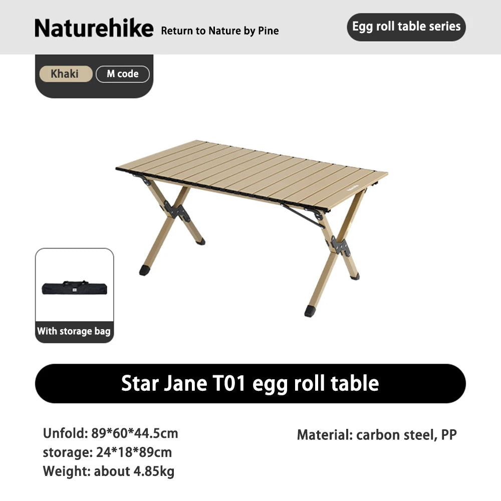 Portable Foldable Camping Picnic Table – Roll-Up Color Block Desktop, Carbon Steel Frame (Small/Medium/Large)