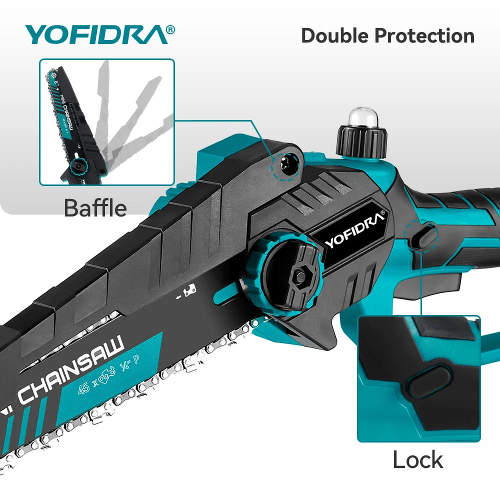 8-Inch (203 mm) Brushless Cordless Electric Chainsaw – 18–21V Lithium Battery Pruning & Woodworking Saw