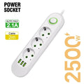 EU Plug 2m (6.6ft) 2500W Power Strip 3 EU Sockets 3 USB Fast Charging Surge Protector with On/Off Switch