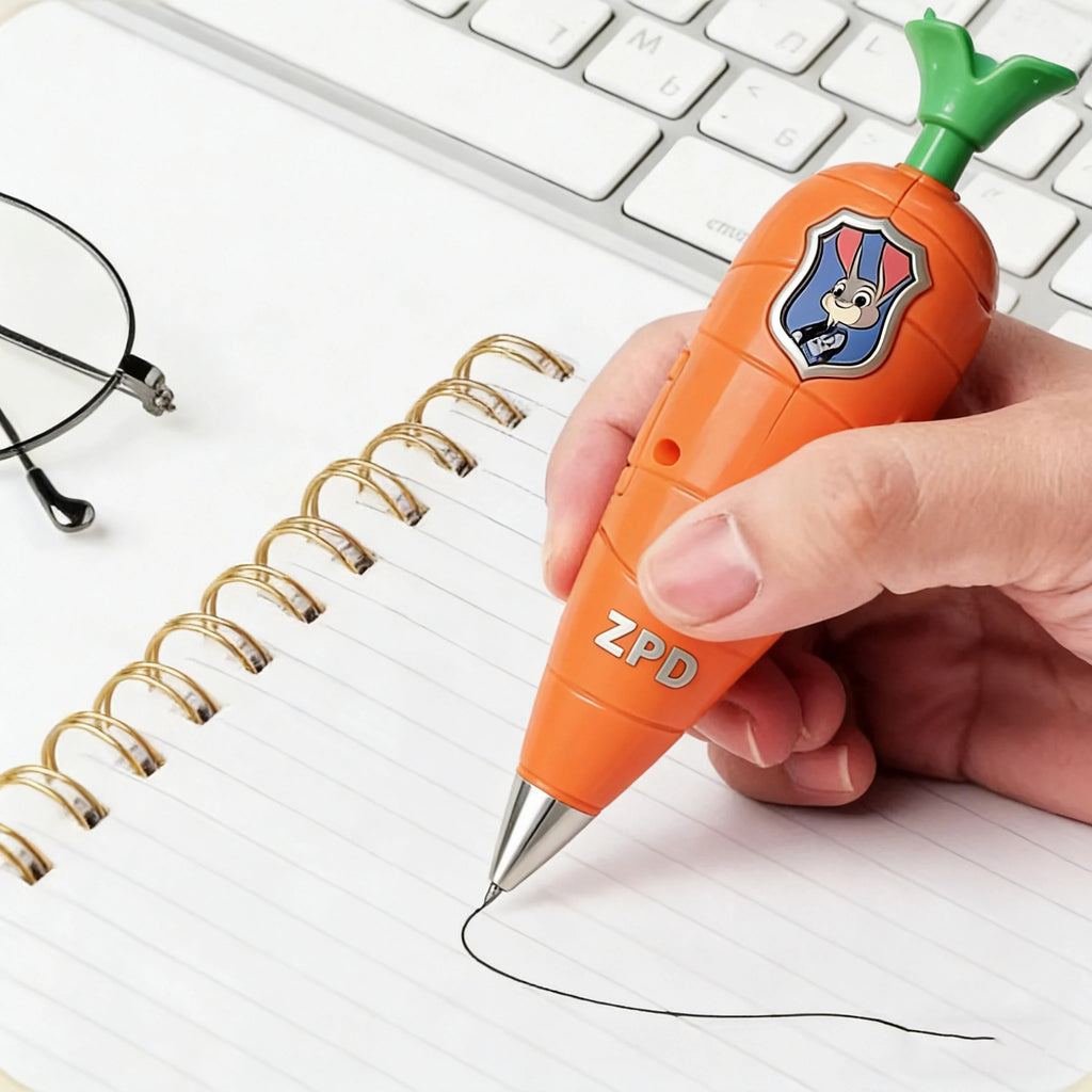 Carrot Mini Recorder 2-in-1 Gel Pen for Kids, Bunny & Fox Character Style, 60s Mini Flute Stationery