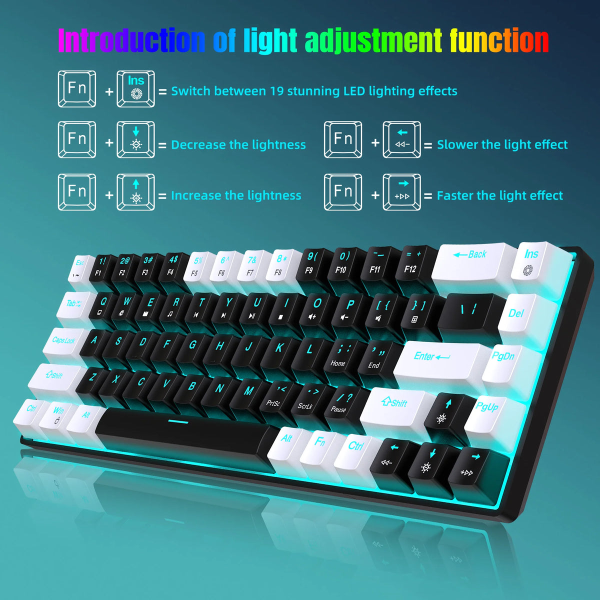 68-Key Hot-Swappable Mechanical Keyboard — Blue Switch Compact Wired Gaming Keyboard with Ice Blue Backlight for PC Laptop Office