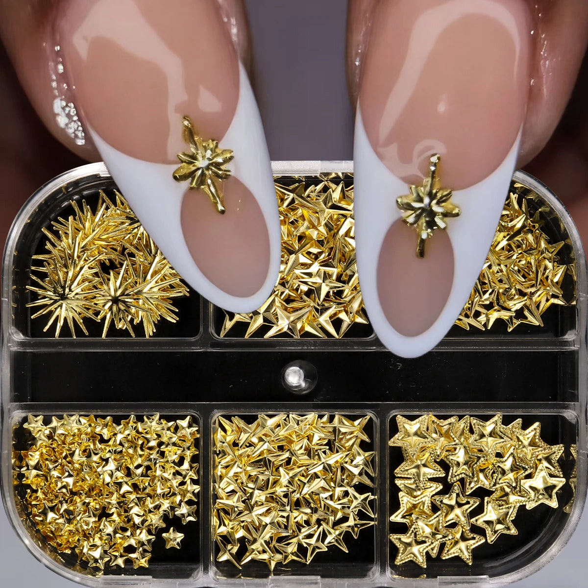 3D Gold Star & Moon Nail Charms for Nail Art