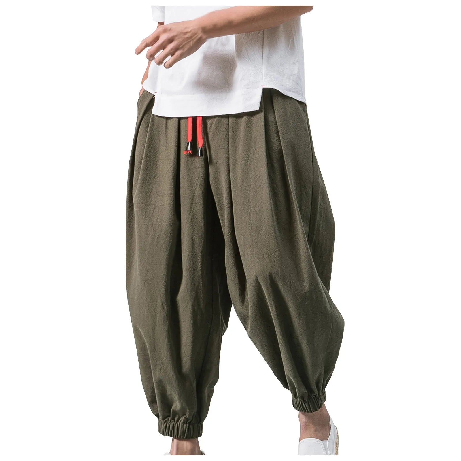 Oversized Men's Linen-Cotton Harem Pants – Loose Pleated Ankle Trousers, Casual Plus Sizes M-5XL