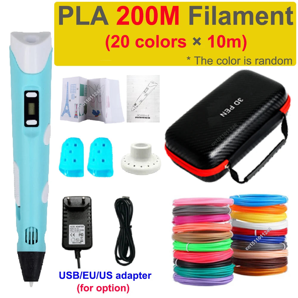 3D Printing Pen for Kids with Travel Case — PLA 1.75mm Filament, LED Display, Adjustable Temp & Speed, DIY Drawing Gift